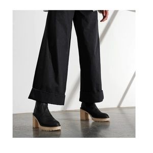 FREE PEOPLE James Platform Heeled Chelsea Boot Black Distressed Leather 38/8